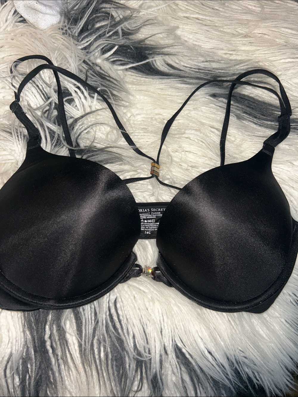 Victoria's Secret Black Molded Push-Up Bra with Strappy Back with rhinestones